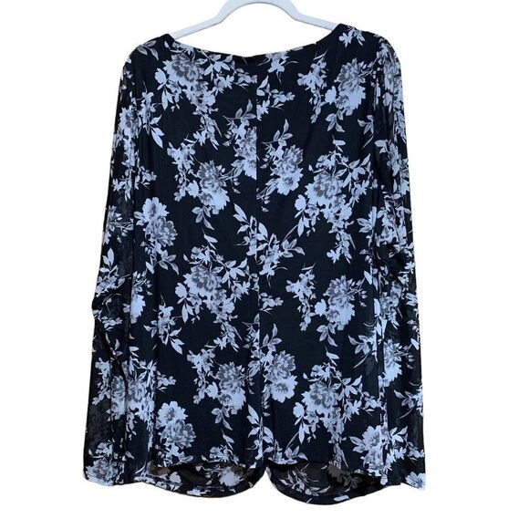 Lane Bryant Plus Size 26 28 Multicolor Floral Print Mesh Overlay Ruched Blouse - Picture 5 of 8